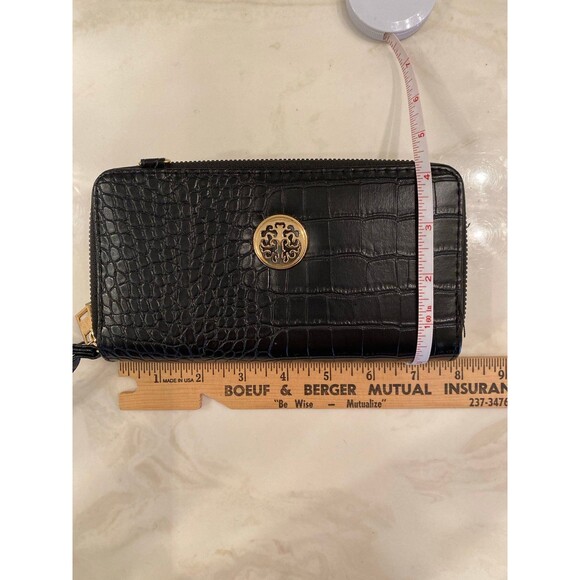 Crossbody Wristlet Wallet Pocketbook Purse Zip Around Black Crocodile Print - Picture 12 of 12